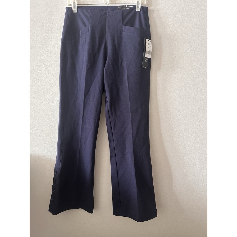 Liverpool Stella Kick Flare Pants Navy Size 4x27 Elastic Waist Button Accent NWT